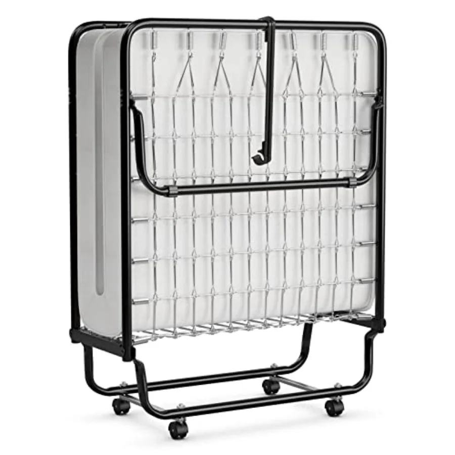 Folding Bed for Adults with Memory Foam Mattress Steel Frame on Wheels, Cot Size Roll-Away Guest Bed, Foldable Portable Bed for