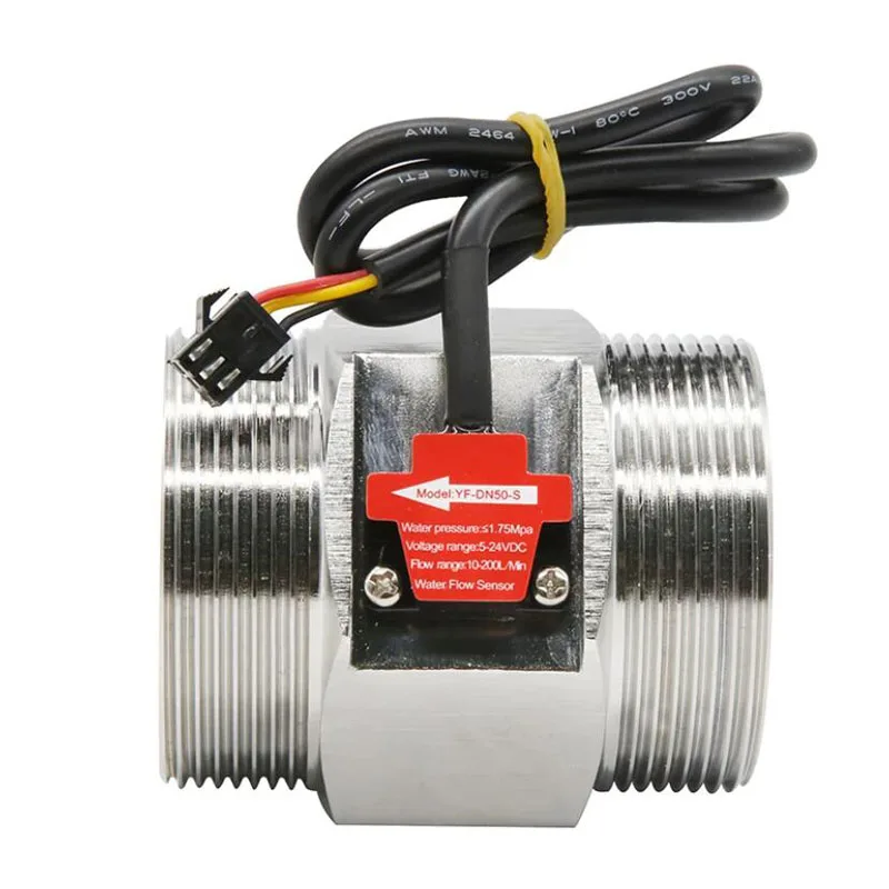 2 Inch 304 Stainless Steel Hall Turbine Flowmeter DN50 Water Flow Sensor Large Bore 10-200L/min Flow Meter DC5-24V