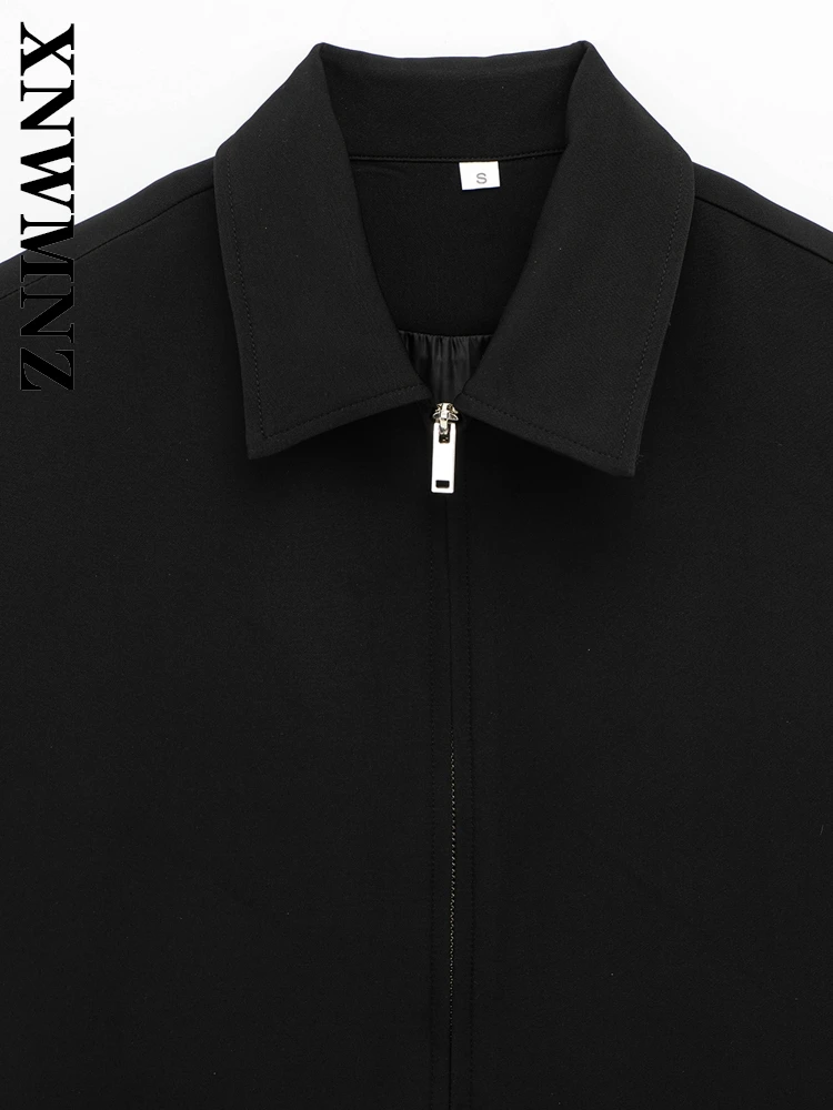 XNWMNZ 2025 Estate Donna Streetwear Colletto rovesciato Capispalla Top Fashion Lady Cappotto a maniche corte Volant Tasche Giacca con cerniera