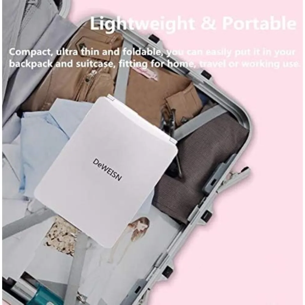 Folding Lighted Makeup Mirror with 72 LEDs 3 Colors Light Modes USB Rechargable 1800mA Batteries Portable Ultra Thin Compact