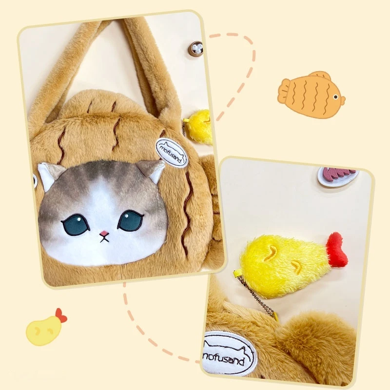 Mofusand サメ猫ぬいぐるみトートバッグかわいい特大ショルダーバッグぬいぐるみデザインかわいいクロスボディ財布女性のための
