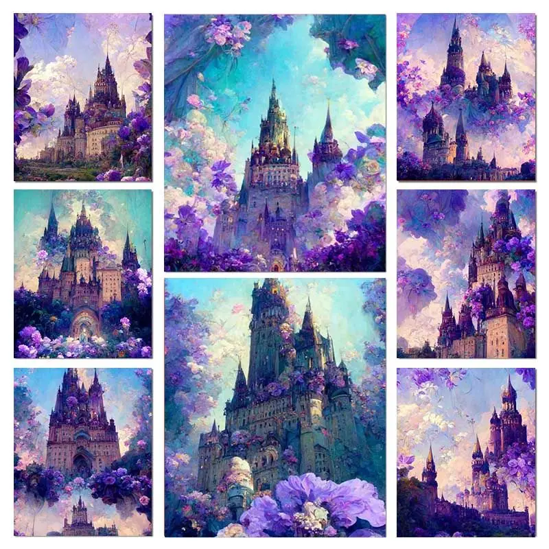 

CHENISTORY DIY Painting By Number Purple Flower Castle Drawing On Canvas HandPainted Paintings Pictures By Numbers Home Decor