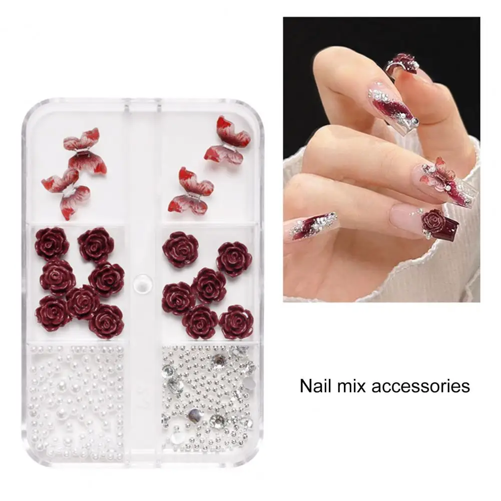 1กล่องที่ละเอียดอ่อนไข่มุกปลอม3D ผีเสื้อตกแต่งเล็บ Nail Art Decor เรซิ่น DIY