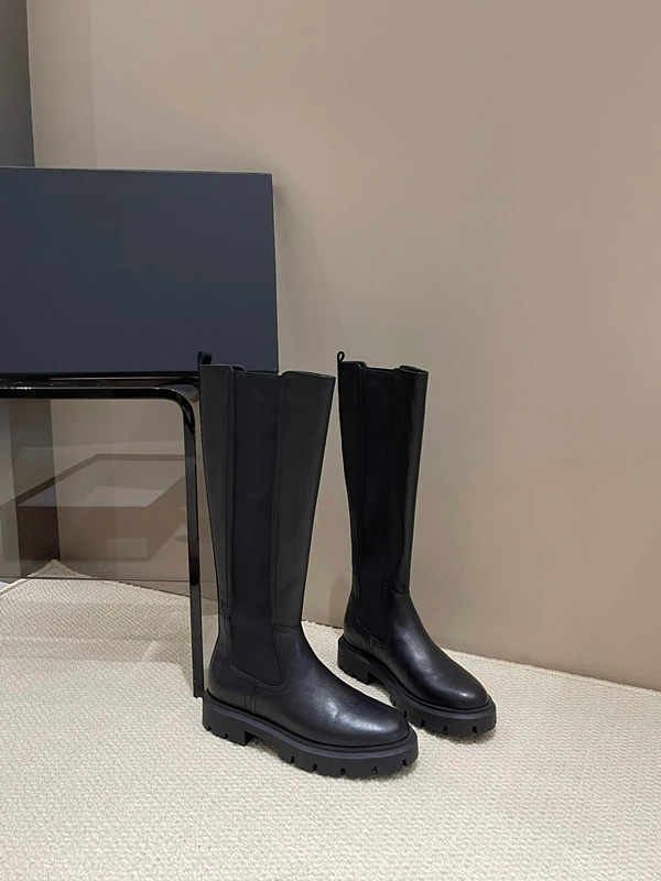 Dave&Di Fashion Girls Autumn and Winter Genuine Leather Knight Boots  High Heel Cowhide Straight Boots Elastic Boots Women
