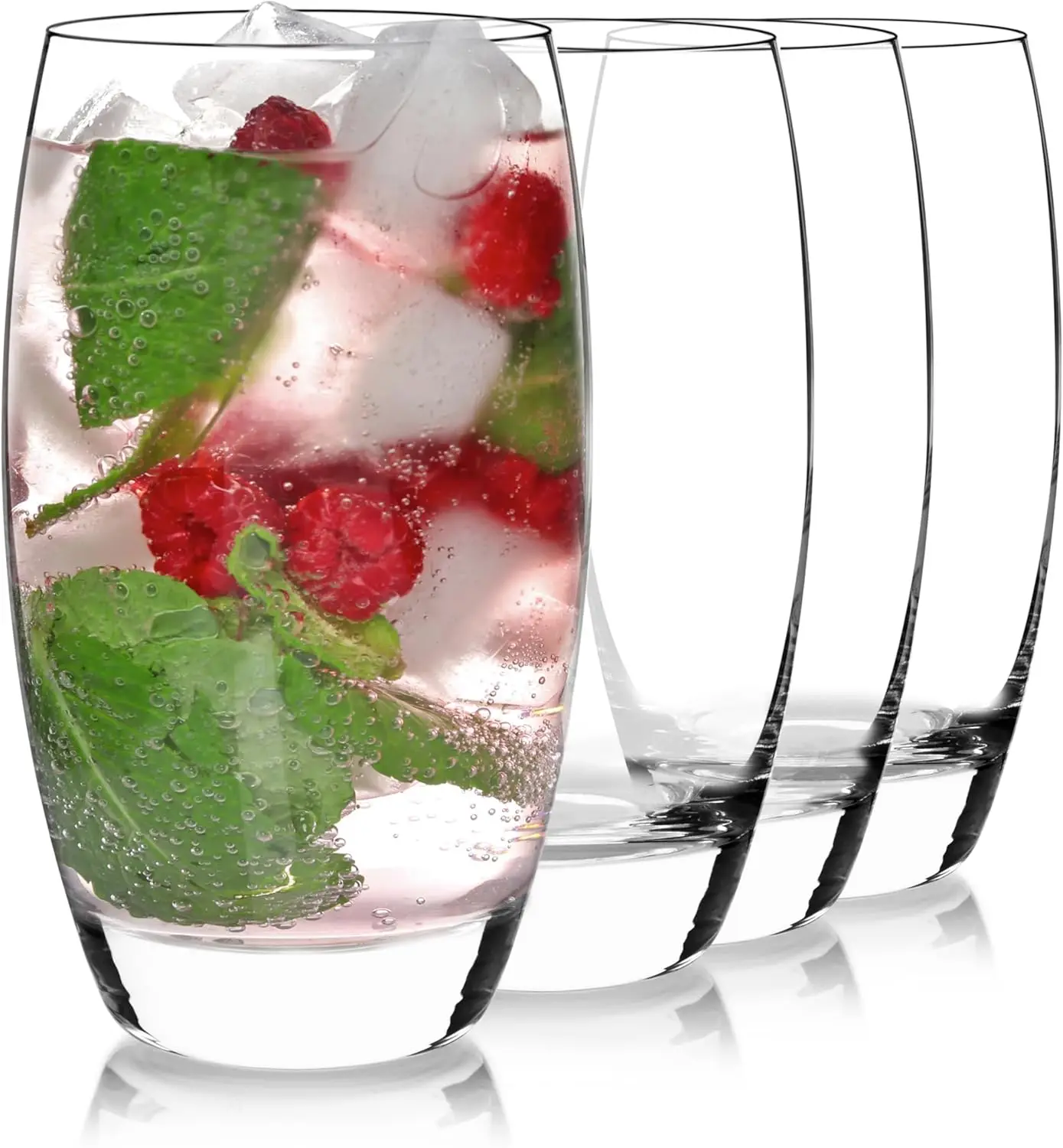 

Set of 4 Lead-Free Crystal Highball Glasses, 20 Oz with Thick Base and Laser Cut Rims for Cocktails and Drinks