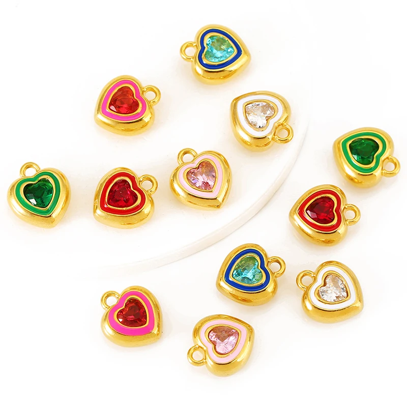 

3pcs Stainless Steel Zircon Enamel Heart Charms for Jewelry Making Women Pendant Necklace Bracelet Love Pendants Craft Supplies