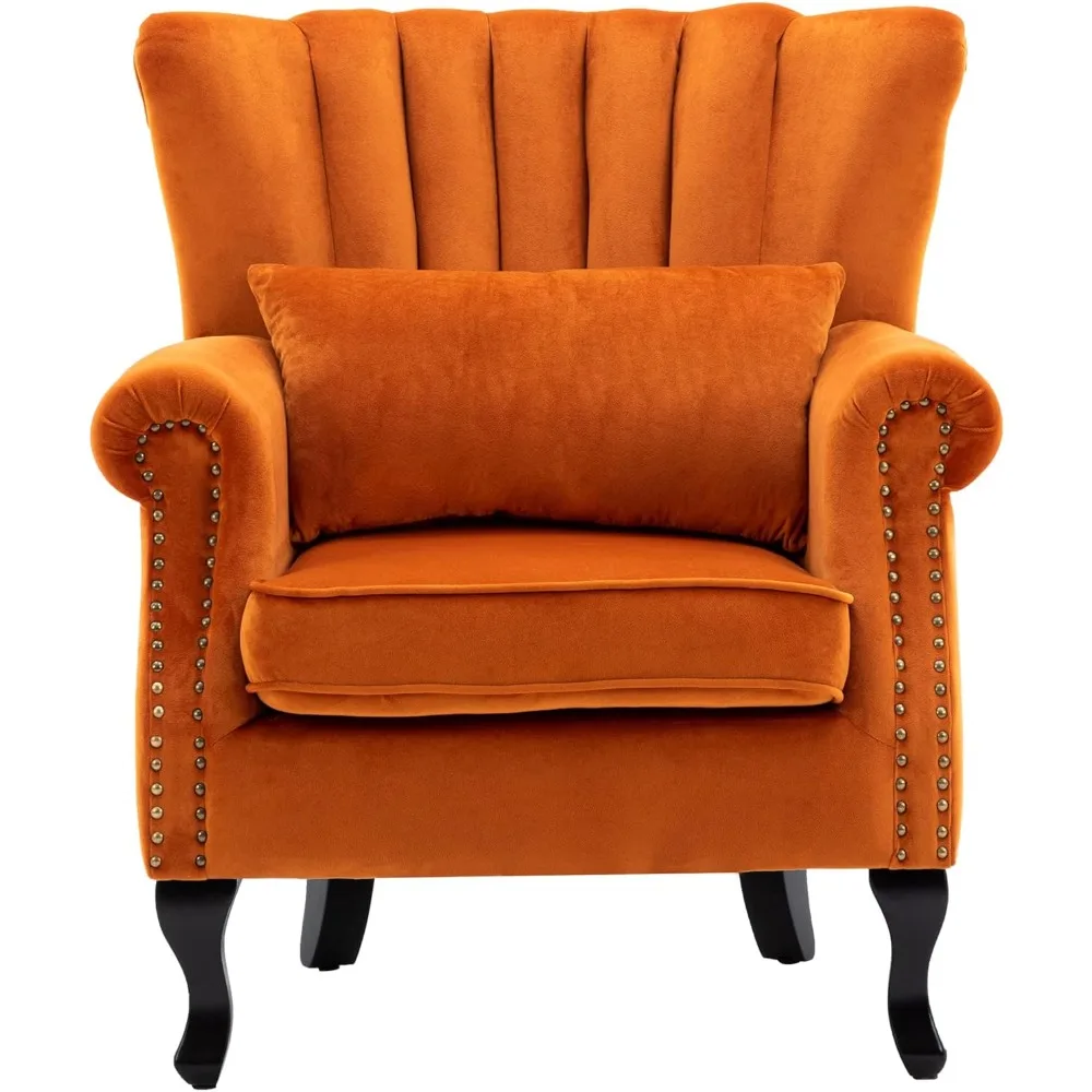 

Mid-Century Modern Accent Chair, Comfy Single Sofa Chair Channel Back Armchair with Small Pillow for Living Roon Bedroom
