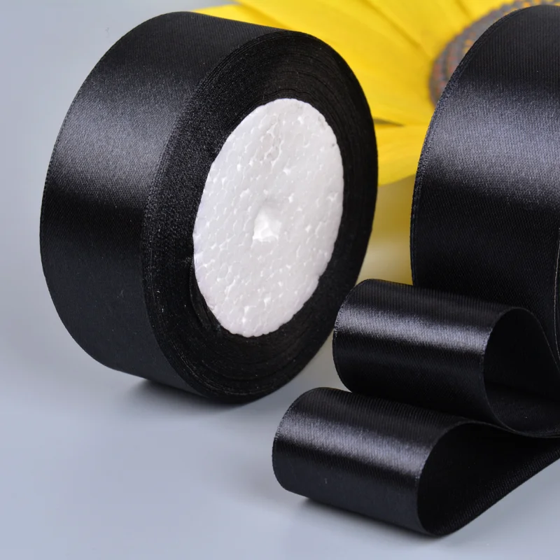6-10-12-15-20-25-30-40-50-80 mm schwarze Satinbänder Weihnachten Hochzeit Geburtstag Party Geschenkverpackung Seidenbänder DIY Zubehör Schleife – Detail 2