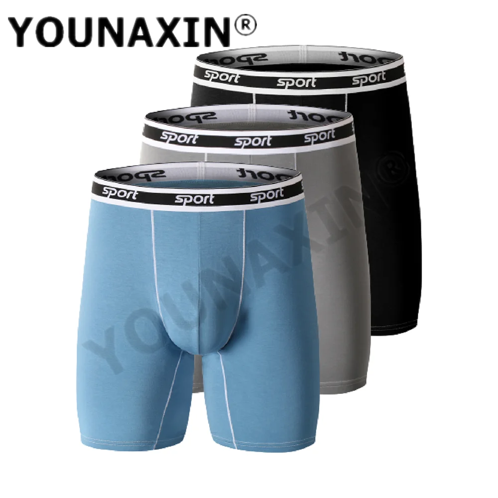 3 Pcs Mens Long Leg Undies Underwear Boxers Briefs Sports Shorts Big Size Panties Plus Underpants Knickers 3XL 4XL 5XL 6XL