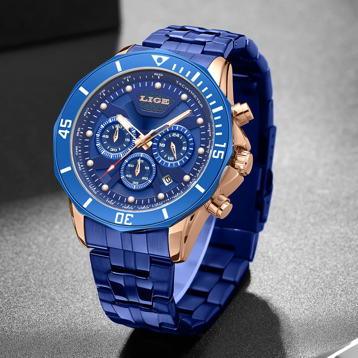 LIGE Fashion Men Watch Luminous Waterproof Chronograph Date Man Wristwatch Square Stainless Steel Quartz Men's Watches Reloj