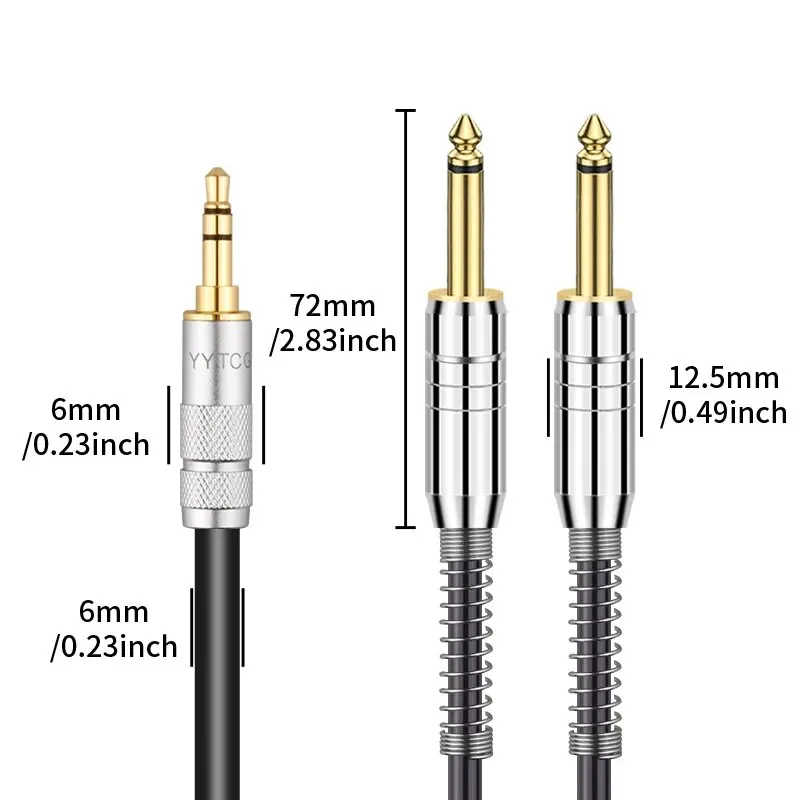 YYTCG 3.5mm do podwójnego kabla 6.5mm TRS AUX męski Mono Jack 6.5 do Stereo 3.5 Jack Audio dla wzmacniacz miksujący adaptera 6.35mm