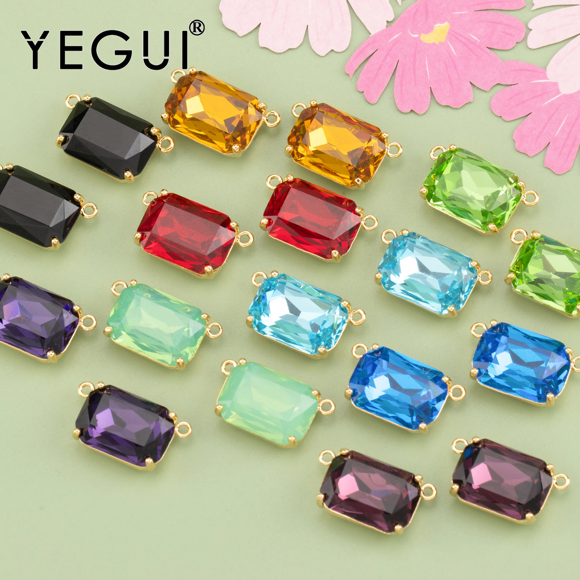 YEGUI MA85,jewelry accessories,nickel free,18k gold plated,copper,glass,charms,diy chain pendants,jewelry making,6pcs/lot