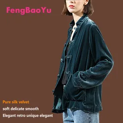 Women's Silk Velvet Chinese Style Blouse with Vertical Collar, Women's Clothes, Spring, Autumn, Ladies, Large Size, 150kg, 5XL