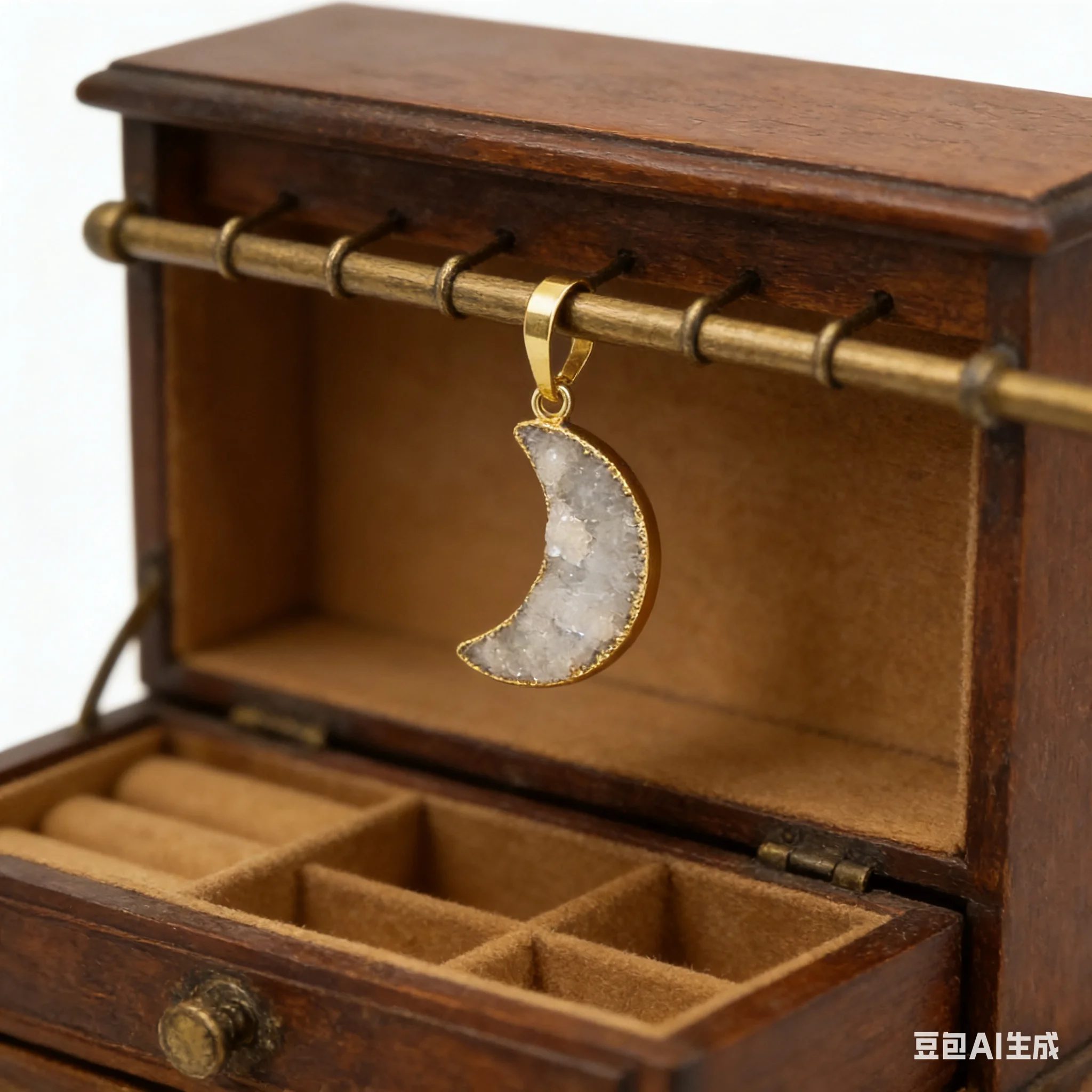 WT-P1706  Exquisite Gold Inlaid Moon Pendant Natural Druzy Quartz Textured  Elegant Lady Necklace Earring Accessories