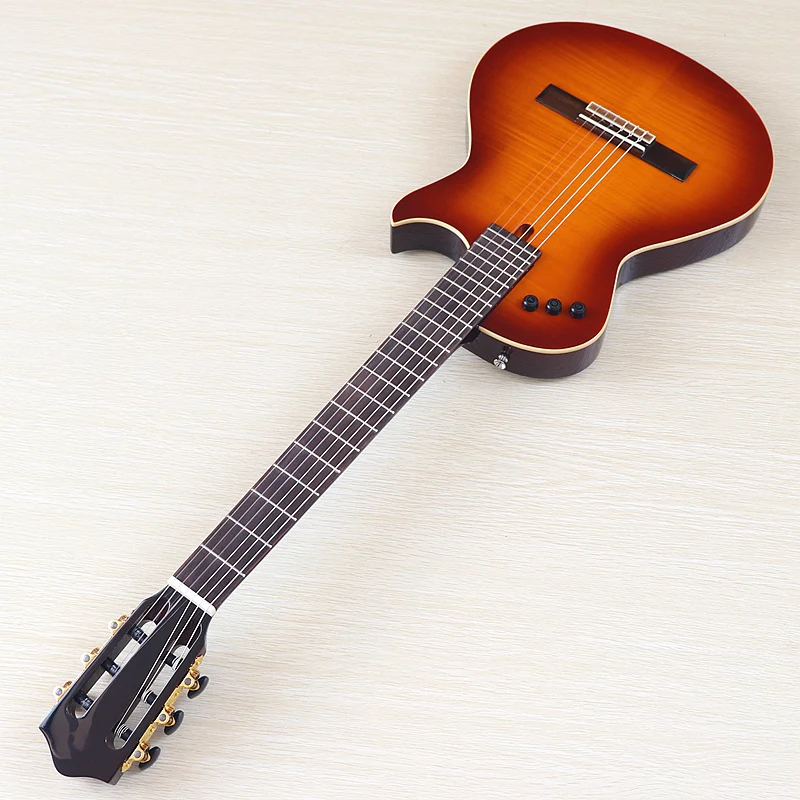 39inch Silent Classic Guitar 6 String Solid Spruce Top With Okoume Wood Back High Gloss Classic Silent Guitar With Pick Up
