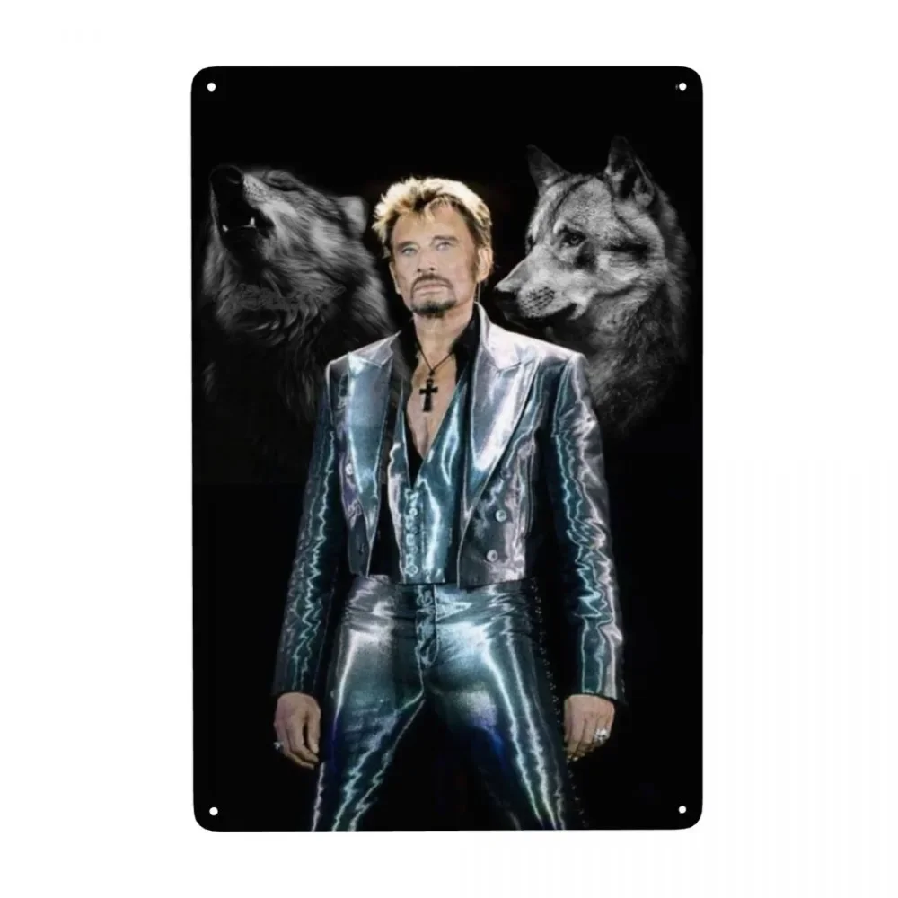 Motorcycle Johnny Hallyday Sign Retro French Rock Singer Metal Plaques for Club Cafe Restaurant Man Cave Bar Wall Decor