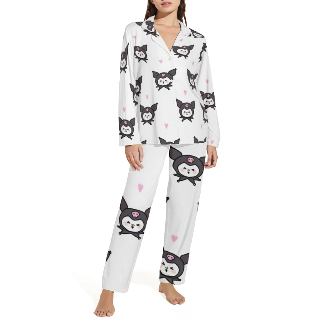 Pijama estampado Sanrio Kurome masculino ou feminino |   Conjuntos de pijama fofos |   Roupa de salão elegante para mulheres |   Roupas macias