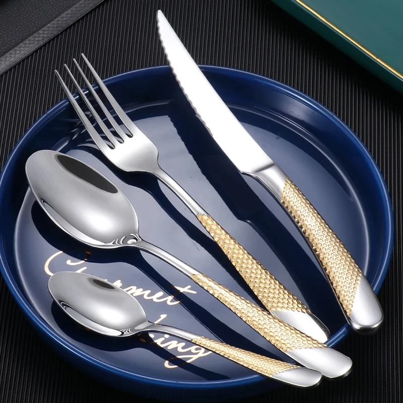 Luxury Tableware Sets Knife Fork Spoon Cutlery Set 24 Piece Stainless Steel Full Tableware Dinner Set Kitchen Device Sets Gift