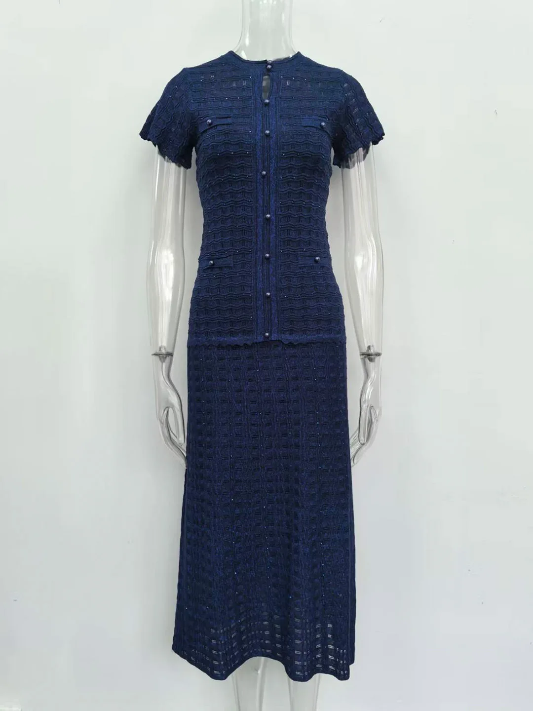 

2026 Dark Blue/Light Blue/Yellow Knitting Women Dress Fashion Buttons Crystals Dresses For Womens Evening Dress 52609