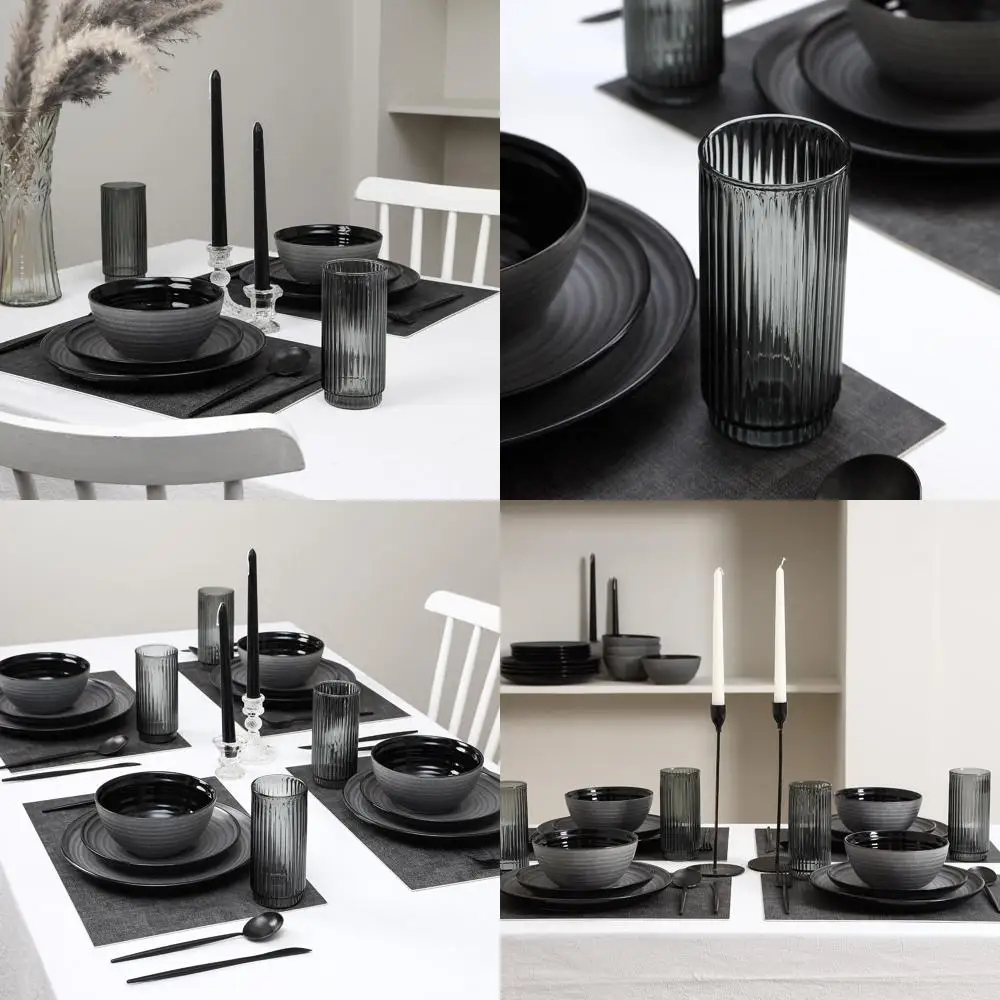 

Black Stoneware 16-Piece Borosilicate Glass Dinnerware Set