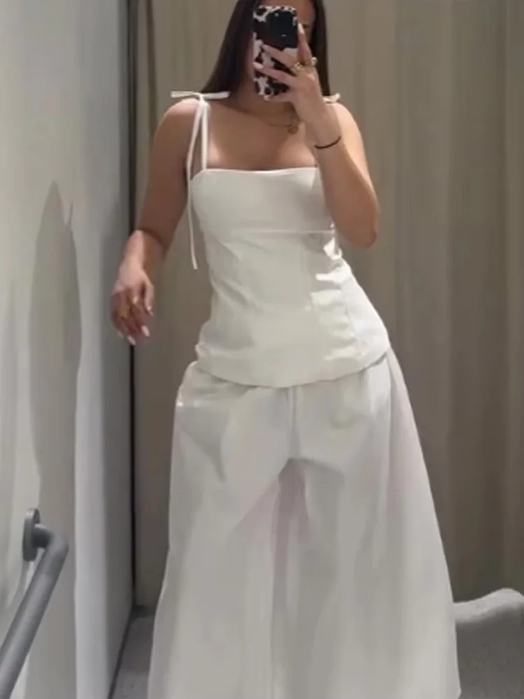 

HH Women's Sleeveless Side Zipper Top Summer Simple Bow Strap Decoration Backless Short Shoulder Fashion Waist Slim Top