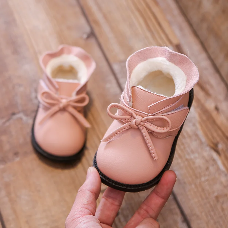 New Baby Girls Princess Shoes Pink Bow-knot Dress Shoes PU Leather Rubber Soft-sole Non-slip Casual Toddler Shoes