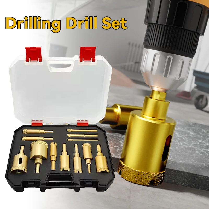 

12PCS Brazing Hole Opener Set Granite Marble Multi-purpose Drilling Bit Vitrified Brick Ceramic Stone Reaming Bit Kit with Box