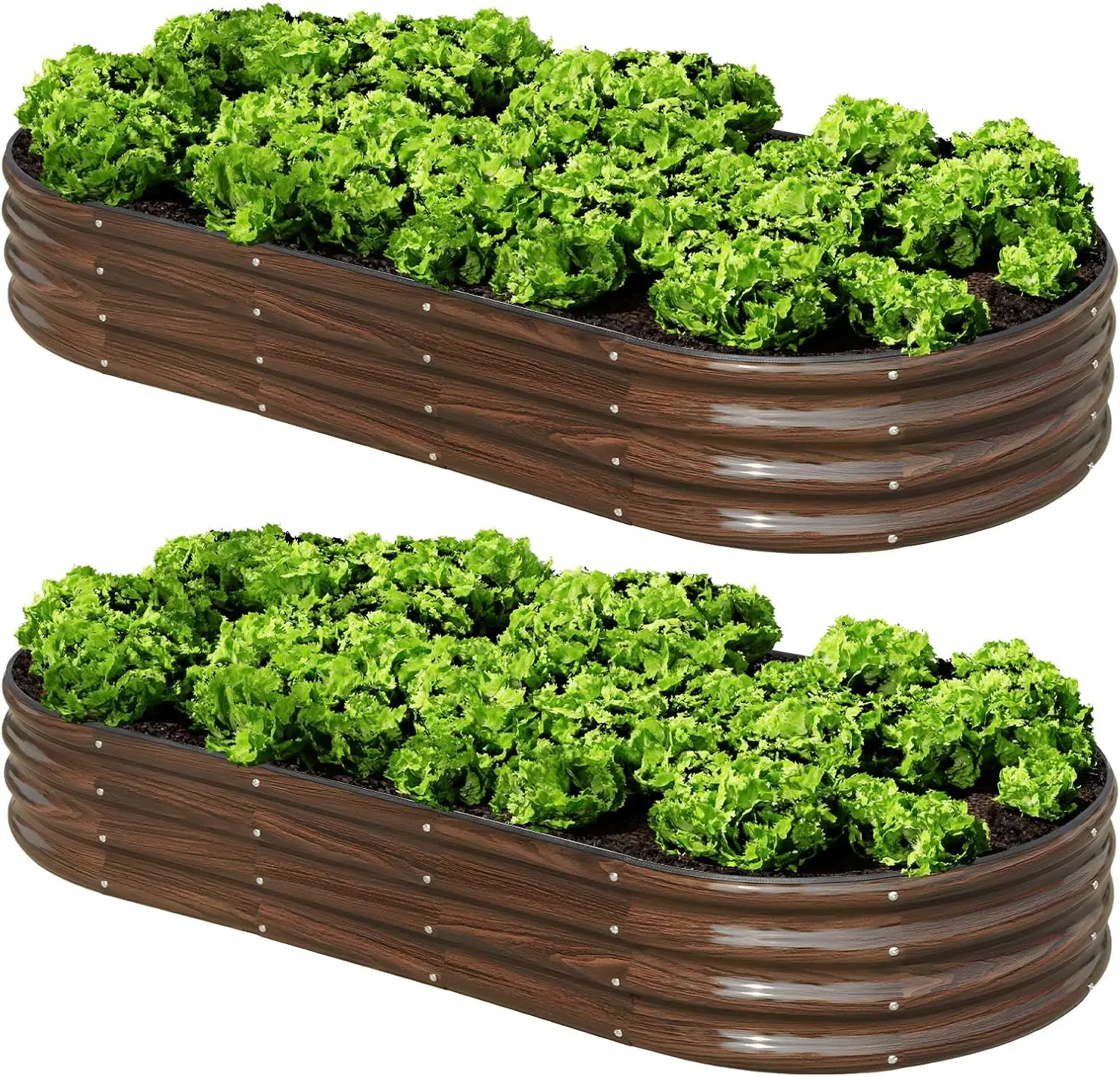 

2 Pcs 6x3x1ft Raised Garden Bed Kit, Outdoor Oval Metal Garden Planter, Ground Planter Box for Gardening Vegetables Flowers, Bro
