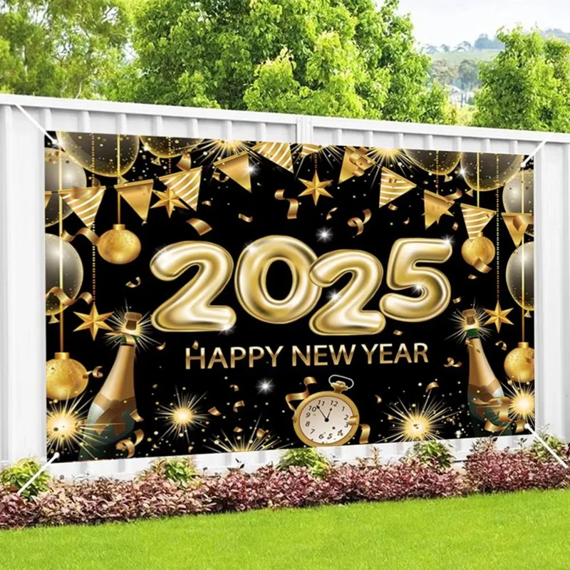 Happy New Year Backdrop 2025 Blackgold Backdrop Happy New Year 6.88 X 4.92Ft Happy New Year Decorations Wall Display