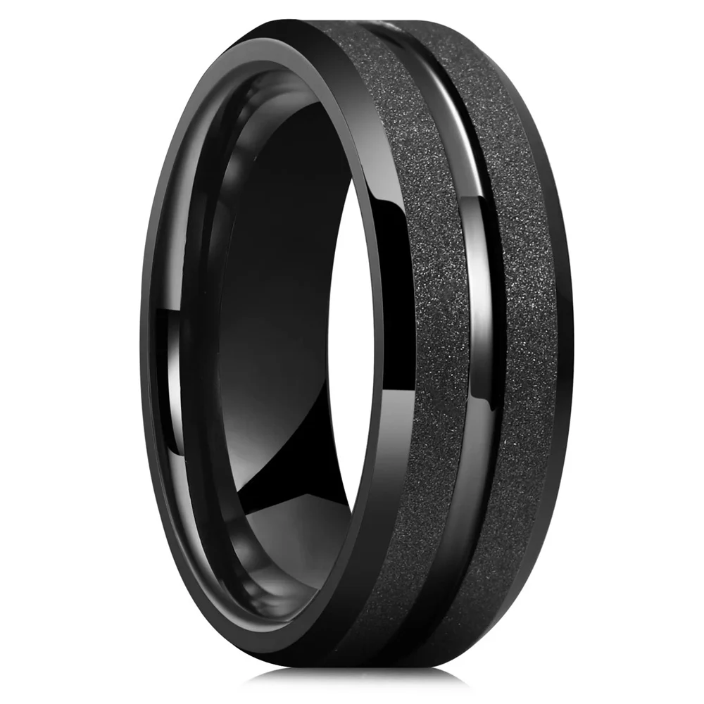 Fashion 8mm Men Black Stainless Steel Rings Sandblasted Finish Finger Rings For Men Everyday Wear Wedding Band Jewelry Wholesale