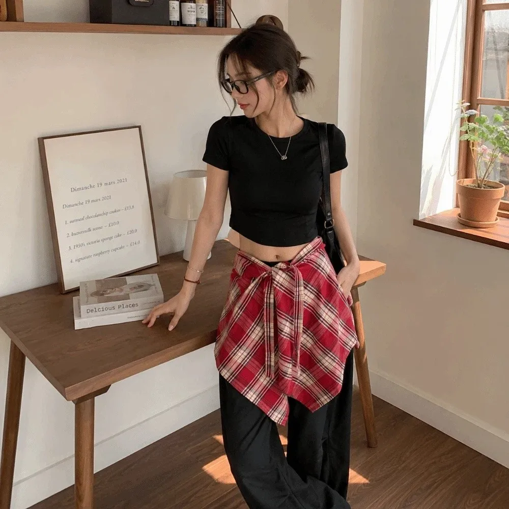 Versatile Irregular Plaid Skirt Underskirt Hip-hop A-line Shortskirt Lace Up Petticoat Waist Seal Skirt American Retro Style