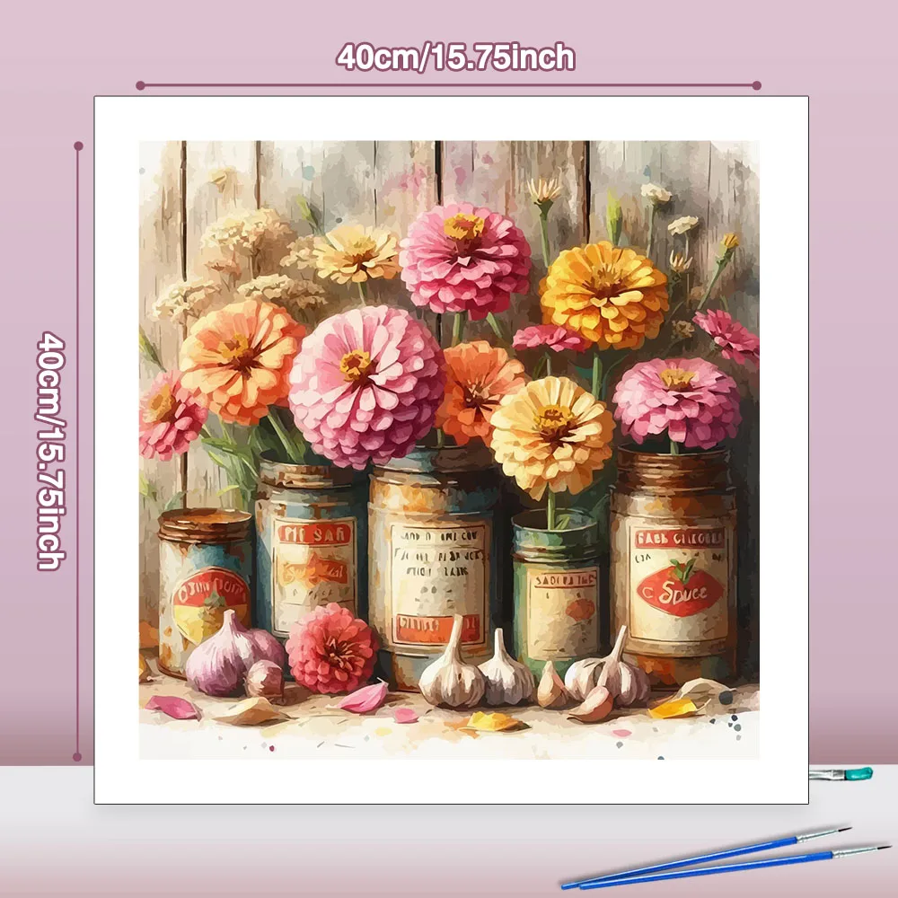 Huacan DIY Painting By Numbers Colorful Daisies Rusty Old Tin Cans Kit DIY Flower Paint Artwork Personalise Gift Home