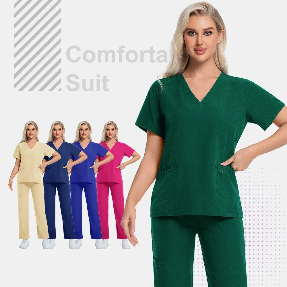 Wholesale Surgical Uniform Woman Short-sleeved Top Top with Multi-pocket Scrubs Medical Clinical Nursing Sets Veterinary Uniform