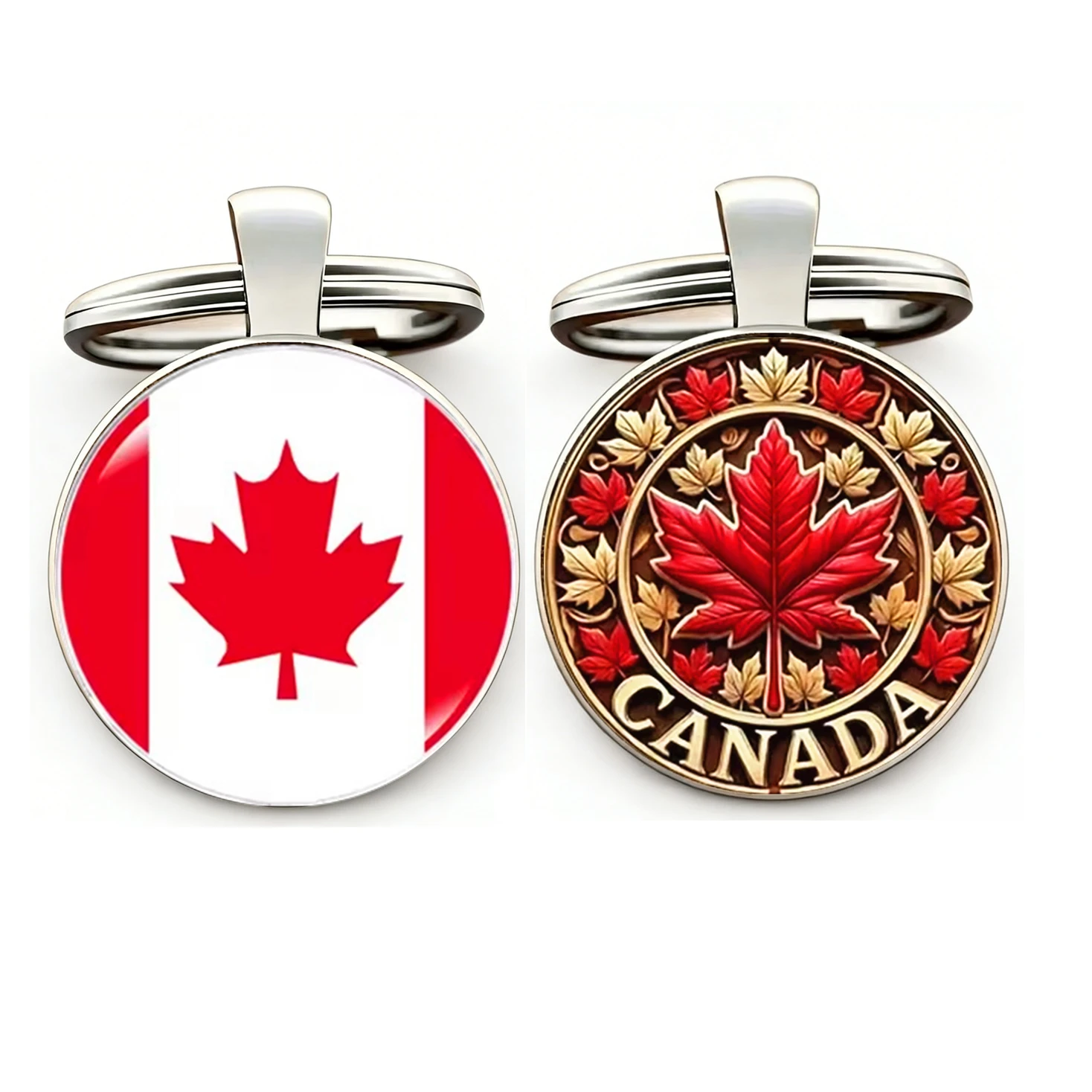 1PC Canada Keychain Canadian Maple Leaf Key Chain Red Maple Leaf & 'CANADA' Flag Canada Souvenir Keepsakes Metal Keyring Charm