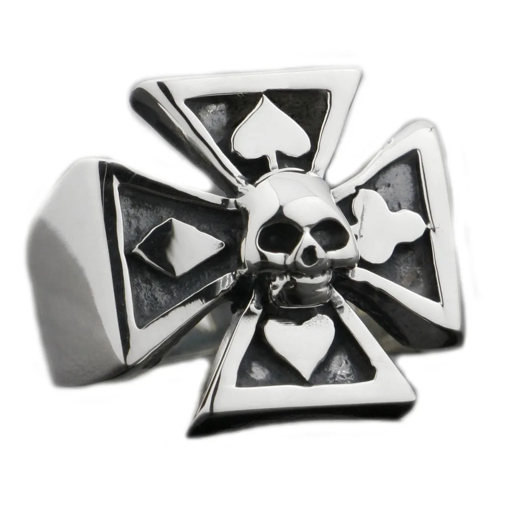 925 Sterling Silver Spade Cross Skull Ring 9G009 Biker Jwewllery US Size 7 to 15