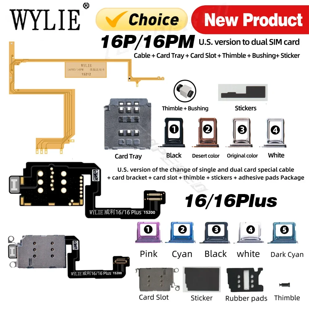 WYLIE Dual Card Flex Ca‮lb‬e for iPhone 16 Plus Pro Max US Version Built-in Dual Card Ribbon Cable Layering Card Sticker Tools