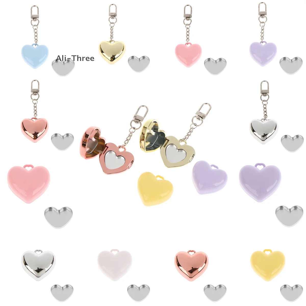 1 個ピンクブルーホワイトラブミラーキーチェーン収納ボックス Diy プラスチック空ボックスミニポータブルキーホルダーギフトパーティー