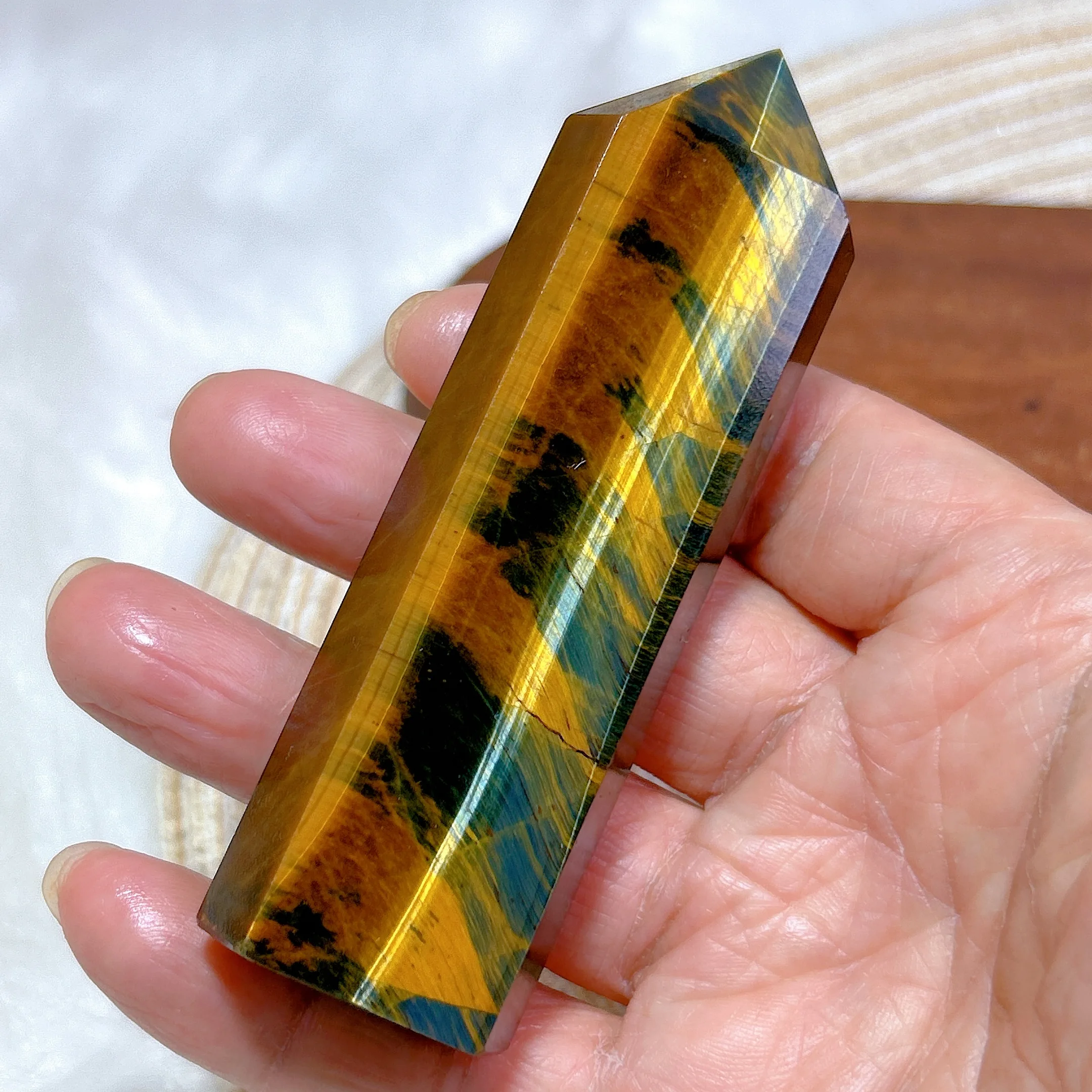 High Quality Natural Crystal Blue And Yellow Flashy Tiger Eye Tower Point Energy Reiki Ornament Healing Home Decoration Gift