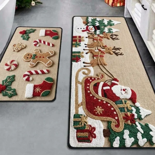 Tappetino da cucina a tema natalizio, spesso, realizzato in fango di diatomee, con superficie assorbente e fondo in gomma antiscivolo, disponibile in versione lunga e quadrata, ideale per bagno,