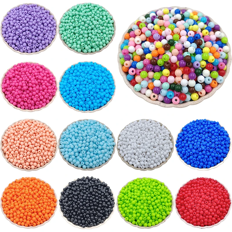 Jewelry Making 200Pcs 4mm DIY For Solid Color Round Loose Beads Pendant Necklace Bracelet Wholesale