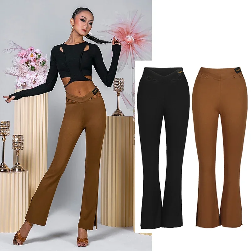 

Women'S National Standard Latin Dance Trousers High Waist Flared Modern Dancing Pants Stage Ballroom Dance Clothing SL7927