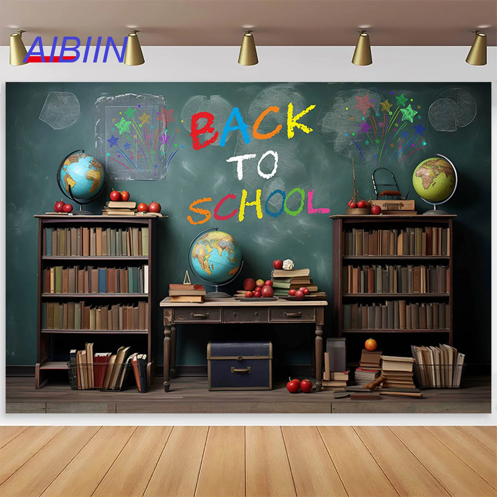 

AIBIIN Back to School Photography Background ABC Classroom Blackboard Globe School Party Decor Kindergarten Portrait Backdrops