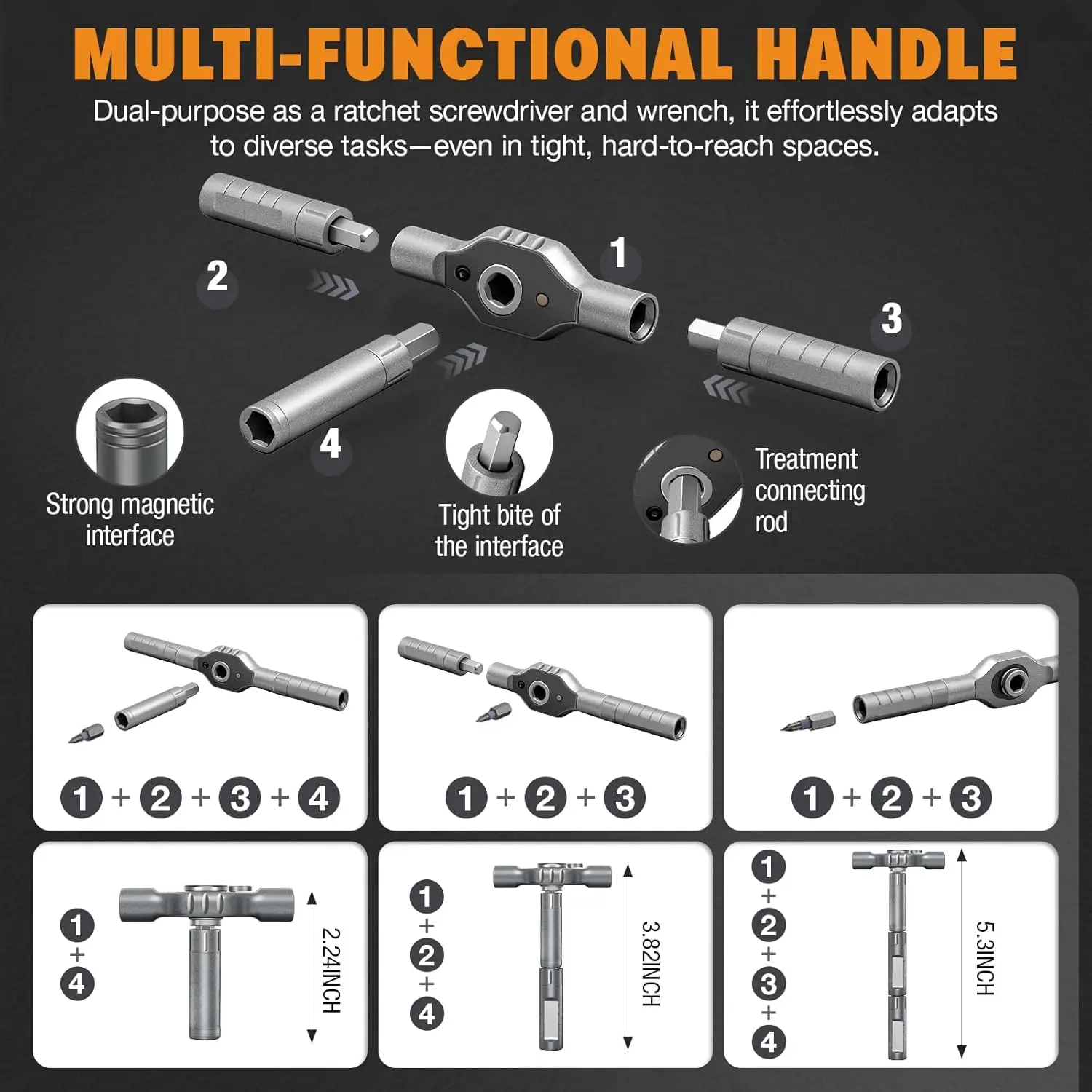 42-in-1 Precision Ratchet Screwdriver Set, Modular T-Handle Tool Kit for Motorcycle Repair, Cool Gift for Men Dad