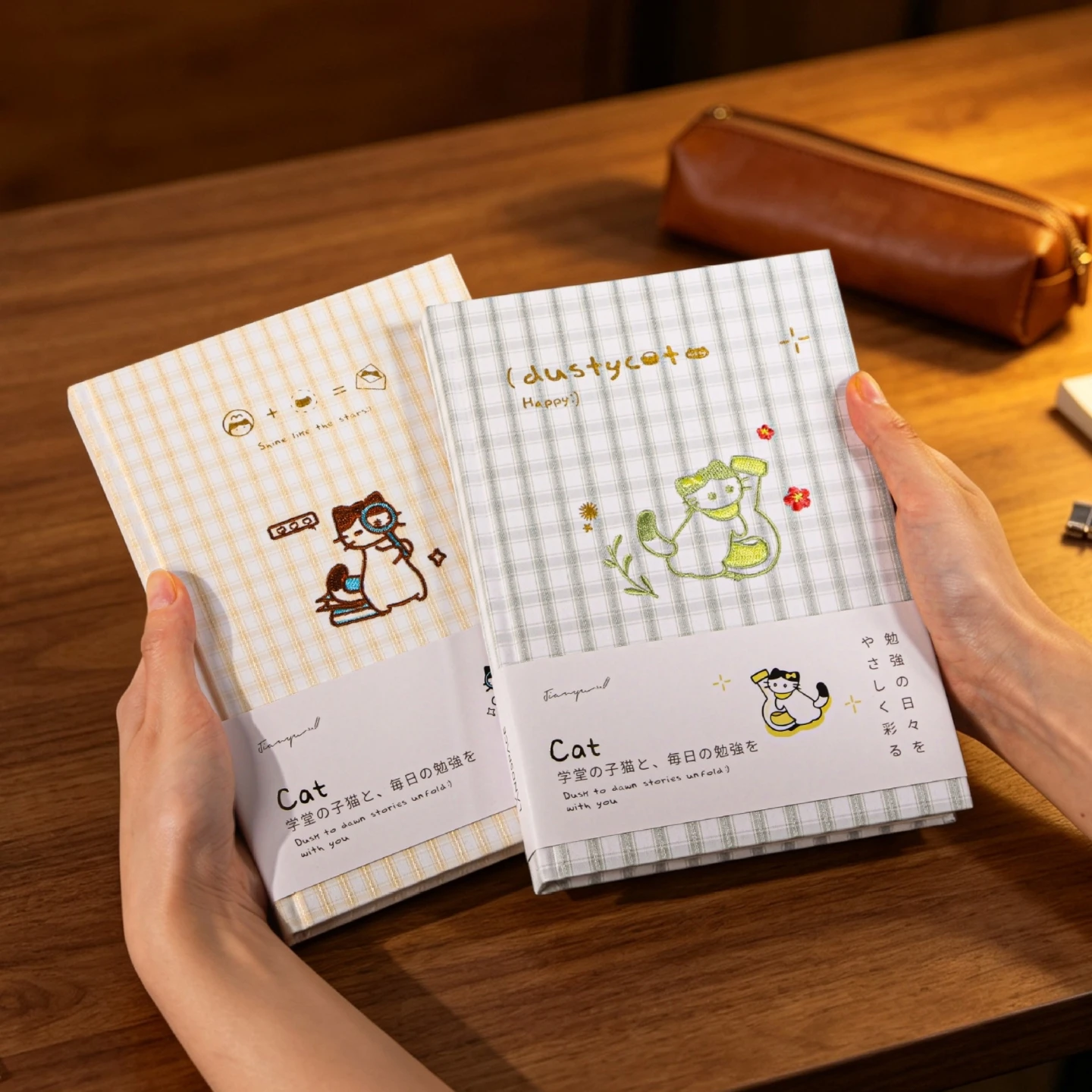 2027 A5 Embroidered Cat Fabric Notebook, Cute Lined Journal for Office & Daily Planning,Cute Embroidered Kitten Journal,Her Gift