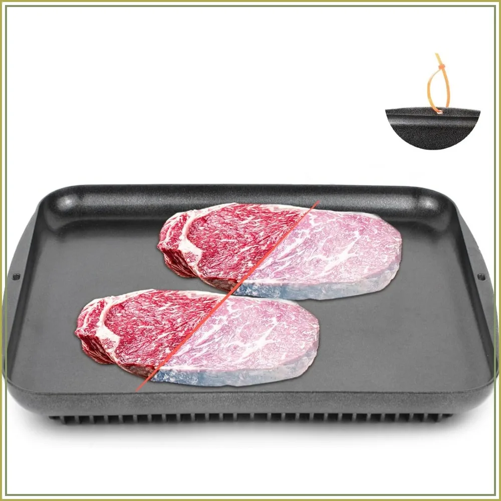 Fast Thawing Tray for Frozen Meat, Large Defrosting Plate, Non-Stick, Blue Spatula Included