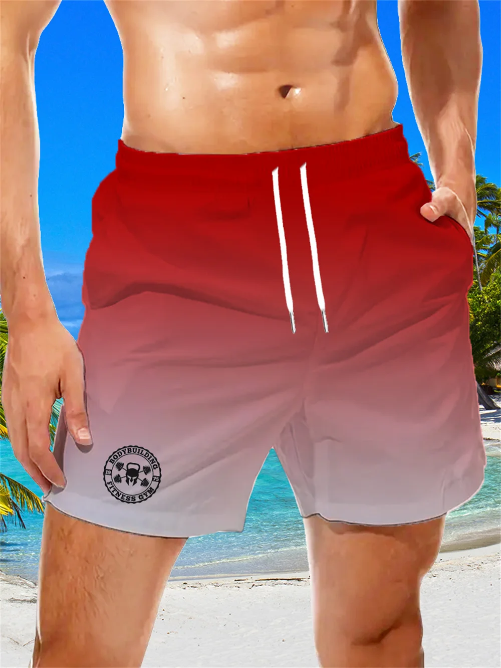 

Трендовые мужские модные пляжные спортивные шорты с 3D цифровым принтом на шнурке, серые, красные, двухцветные, светлые