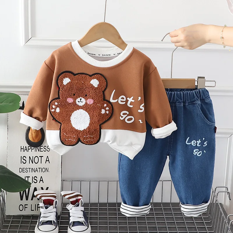 

Autumn Children's Letter Printed long Sleeved Set 2024 New Baby Bear Hoodie Jeans Two-piece Set Korean Version Casual Sportswear