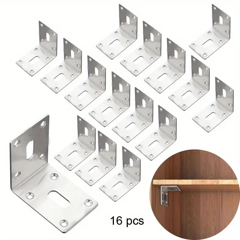 

16pcs DIY Plates for Wood Fixing Connector Fixing Brackets Shape Brackets Flat Corner Brace Plates Metal Repair Stainless Steel