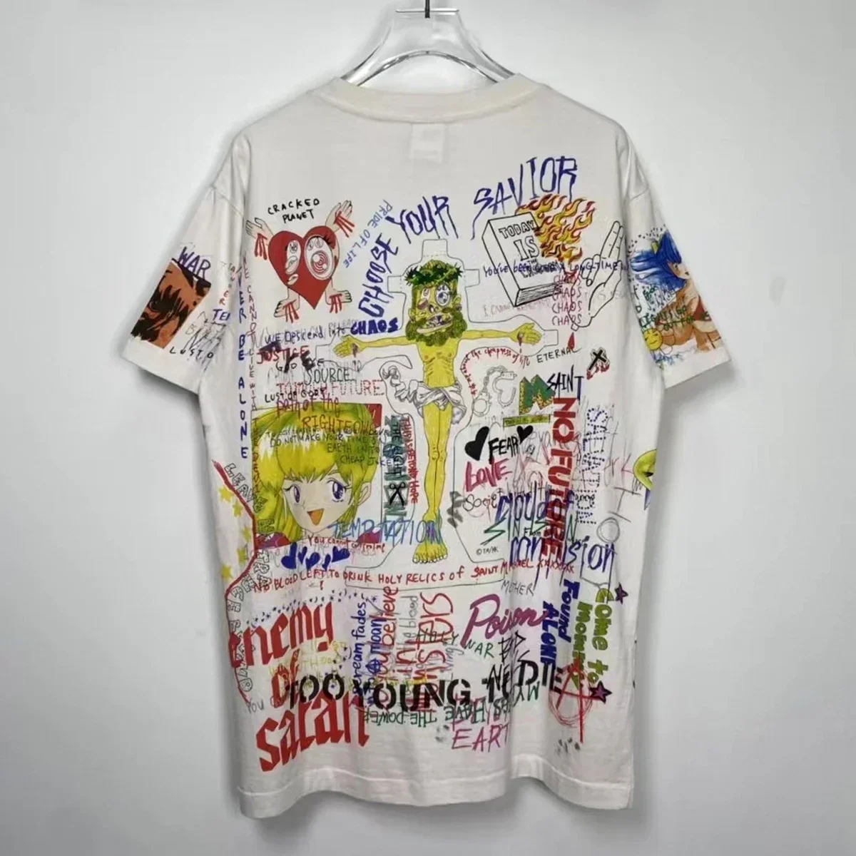 Yao Fashion Saint Of Michael Graffiti Jointly Signed Short Sleeve Summer Vintage Casual HipHop Y2k