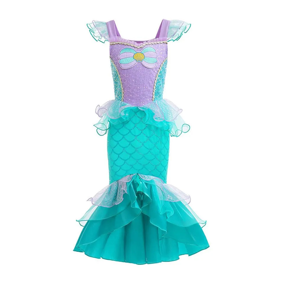 2023 Mermaid Costumes Girl Birthday Dress Children Halloween Carvinal Clothes Kids Party Cosplay Short Sleeves Dress 3-8Years